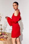 Buy_House of Zeniaa_Red Luxury Crepe Embellished High Round The Lizabel Cold-shoulder Ruffled Dress _Online_at_Aza_Fashions