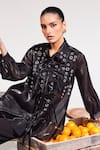 Buy_House of Zeniaa_Black Organza Collared Midnight Sheer Rivet Detail Shirt _Online_at_Aza_Fashions