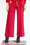 House of Zeniaa_Maroon Organza Collared Cherry Sheer Shirt And Pant Set _Online_at_Aza_Fashions