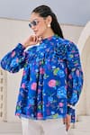 House of Zeniaa_Blue Georgette Print Floral Band Bloom Applique Embellished Top With Pant _Online_at_Aza_Fashions