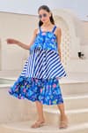 House of Zeniaa_Blue Butter Crepe Printed Floral Square And Stripe Tiered Dress _Online_at_Aza_Fashions