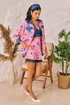 Buy_House of Zeniaa_Pink Butter Crepe Printed Floral Collared Shirt And Shorts Set _at_Aza_Fashions