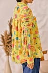 House of Zeniaa_Yellow Georgette Printed Floral High Round Top _Online_at_Aza_Fashions