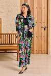 Buy_House of Zeniaa_Black Butter Crepe Printed Floral Collared Shirt And Pant Set _at_Aza_Fashions