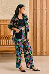 Shop_House of Zeniaa_Black Butter Crepe Printed Floral Collared Shirt And Pant Set _Online_at_Aza_Fashions