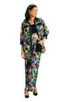 Shop_House of Zeniaa_Black Butter Crepe Printed Floral Collared Shirt And Pant Set 