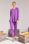 Buy_House of Zeniaa_Purple Soft Crepe Embellished Rhinestone Round Limelight Top With Pant _at_Aza_Fashions