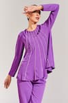 House of Zeniaa_Purple Soft Crepe Embellished Rhinestone Round Limelight Top With Pant _Online_at_Aza_Fashions