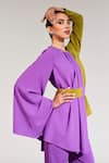 Buy_House of Zeniaa_Purple Soft Crepe Embellished Stone Round The Poppy Colour Block Peplum Top _at_Aza_Fashions