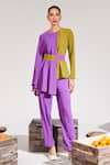 Buy_House of Zeniaa_Purple Soft Crepe Embellished Stone The Poppy Colour Block Peplum Top With Pant _at_Aza_Fashions