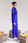 House of Zeniaa_Blue Soft Crepe Embellished Bead Shirt Collar Abstract Cut-out With Pant _at_Aza_Fashions