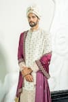 Soniya G_Ivory Turkish Jacquard Woven Floral Zardozi Embroidered Sherwani Set _Online_at_Aza_Fashions