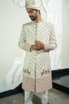 Soniya G_Ivory Turkish Jacquard Woven Floral Zardozi Embroidered Sherwani Set _at_Aza_Fashions