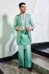 Buy_Soniya G_Green Handmade Silk Embroidery Thread Jodhpuri Jacket And Kurta Set _at_Aza_Fashions