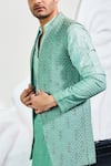 Shop_Soniya G_Green Handmade Silk Embroidery Thread Jodhpuri Jacket And Kurta Set _Online_at_Aza_Fashions