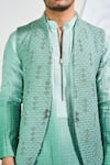 Soniya G_Green Handmade Silk Embroidery Thread Jodhpuri Jacket And Kurta Set _at_Aza_Fashions