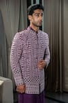 Shop_Soniya G_Purple Handmade Silk Embroidery Dori Jodhpuri Jacket And Kurta Set _at_Aza_Fashions