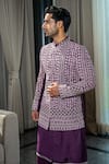 Soniya G_Purple Handmade Silk Embroidery Dori Jodhpuri Jacket And Kurta Set _Online_at_Aza_Fashions