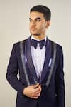 Soniya G_Blue Italian Cationic Embellished Tape Placket Tuxedo Set _at_Aza_Fashions