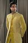 Soniya G_Gold Silk Velvet Embroidery Thread Paisley Jodhpuri Jacket And Sherwani Set _Online_at_Aza_Fashions