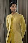 Buy_Soniya G_Gold Silk Velvet Embroidery Thread Paisley Jodhpuri Jacket And Sherwani Set _Online_at_Aza_Fashions