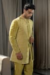 Shop_Soniya G_Gold Silk Velvet Embroidery Thread Paisley Jodhpuri Jacket And Sherwani Set _Online_at_Aza_Fashions