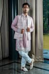 Buy_Soniya G_Pink Handmade Silk Embroidery Floral Bundi Kurta Set _at_Aza_Fashions