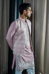 Soniya G_Pink Handmade Silk Embroidery Floral Bundi Kurta Set _Online_at_Aza_Fashions