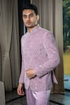 Soniya G_Pink Silk Velvet Embroidery Paisley Jodhpuri With Pant _Online_at_Aza_Fashions