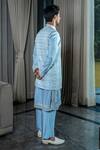 Shop_Soniya G_Blue Handmade Silk Embroidery Floral Mandala Tile Long Bundi Kurta Set _at_Aza_Fashions