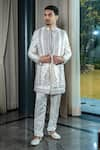 Buy_Soniya G_Ivory Silk Embroidery Floral Hand Sherwani And Pant Set _at_Aza_Fashions