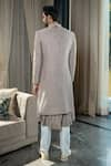 Shop_Soniya G_Grey Silk Embroidery Floral Tonal Hand Sherwani And Pant Set _at_Aza_Fashions