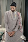 Buy_Soniya G_Grey Silk Embroidery Floral Tonal Hand Sherwani And Pant Set _Online_at_Aza_Fashions