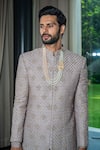 Soniya G_Grey Silk Embroidery Floral Tonal Hand Sherwani And Pant Set _at_Aza_Fashions