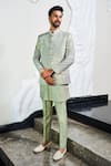 Buy_Soniya G_Green Italian Cationic Fabric Lining Satin Bloom Paradise Jodhpuri Set _Online_at_Aza_Fashions