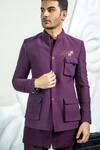 Buy_Soniya G_Purple Corduroy Lining Satin Embroidery Embellished Four Pocket Bandhgala Set _Online_at_Aza_Fashions