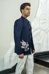 Soniya G_Blue Italian Cationic Fabric Lining Satin Embroidery Acanthus Jodhpuri Set _Online_at_Aza_Fashions