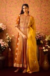 Buy_Shyam Narayan Prasad_Yellow Viscose Silk Brocade Hand Embroidery Floral Round Neck Anarkali Pant Set _Online_at_Aza_Fashions