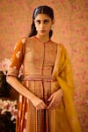 Shop_Shyam Narayan Prasad_Yellow Viscose Silk Brocade Hand Embroidery Floral Round Neck Anarkali Pant Set _at_Aza_Fashions