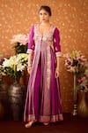 Shop_Shyam Narayan Prasad_Purple Viscose Silk Brocade Embroidery Floral Applique U Neck Anarkali Pant Set _at_Aza_Fashions