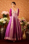 Shyam Narayan Prasad_Purple Viscose Silk Brocade Embroidery Floral Applique U Neck Anarkali Pant Set _at_Aza_Fashions