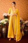 Buy_Shyam Narayan Prasad_Yellow Viscose Silk Brocade Embroidery Floral Hand Front Slit Anarkali Pant Set _at_Aza_Fashions