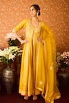 Buy_Shyam Narayan Prasad_Yellow Viscose Silk Brocade Embroidery Floral Hand Front Slit Anarkali Pant Set _Online_at_Aza_Fashions