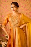 Shop_Shyam Narayan Prasad_Yellow Viscose Silk Brocade Embroidery Floral Hand Kurta And Flared Pant Set _at_Aza_Fashions