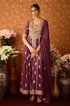 Buy_Shyam Narayan Prasad_Purple Viscose Silk Brocade Embroidery Floral U Neck Zardozi Anarkali Pant Set _at_Aza_Fashions