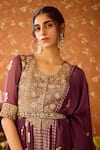 Buy_Shyam Narayan Prasad_Purple Viscose Silk Brocade Embroidery Floral U Neck Zardozi Anarkali Pant Set _Online_at_Aza_Fashions