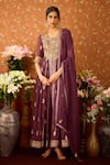 Shop_Shyam Narayan Prasad_Purple Viscose Silk Brocade Embroidery Floral U Neck Zardozi Anarkali Pant Set _at_Aza_Fashions