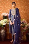 Buy_Shyam Narayan Prasad_Blue Viscose Silk Brocade Embroidery Floral Round Neck Pattern Kurta Pant Set _at_Aza_Fashions