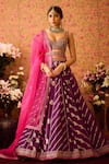 Buy_Shyam Narayan Prasad_Purple Viscose Silk Brocade Embroidery Floral Panelled Bridal Lehenga Set _at_Aza_Fashions