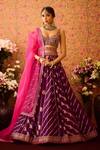 Buy_Shyam Narayan Prasad_Purple Viscose Silk Brocade Embroidery Floral Panelled Bridal Lehenga Set _Online_at_Aza_Fashions